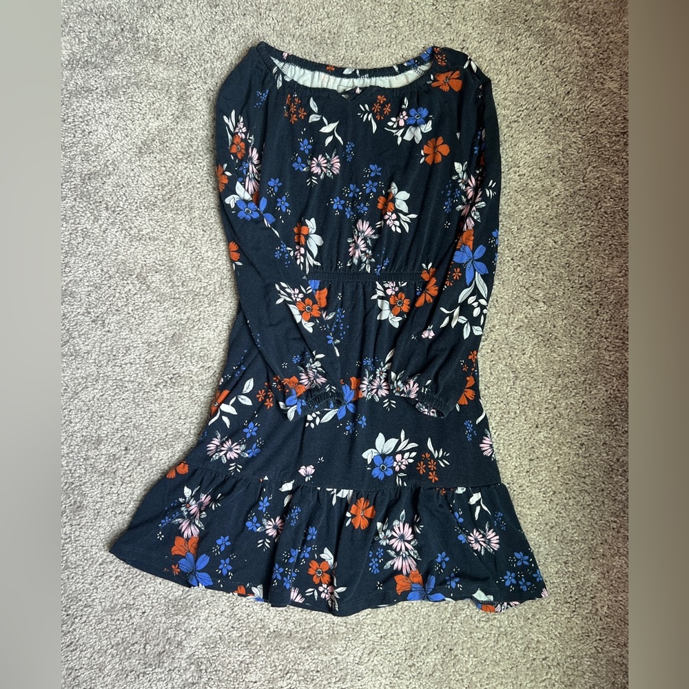 Girl fall dress, navy blue long sleeve dress for girls, soft fall style dress